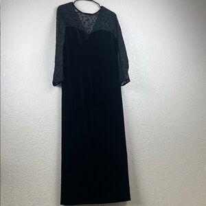 Black Lace Long Sleeve Evening Dress Gown Size 14 Robbie Bee Vintage
